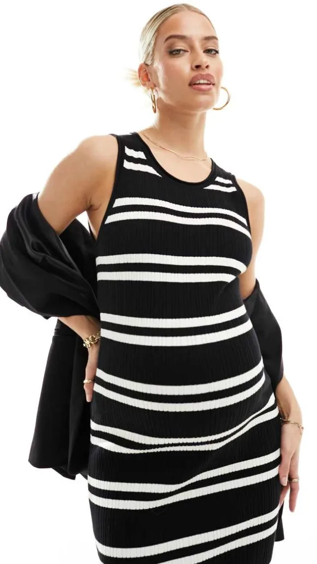 Asos Design Maternity Knitted Tank Midaxi Dress In Stripe