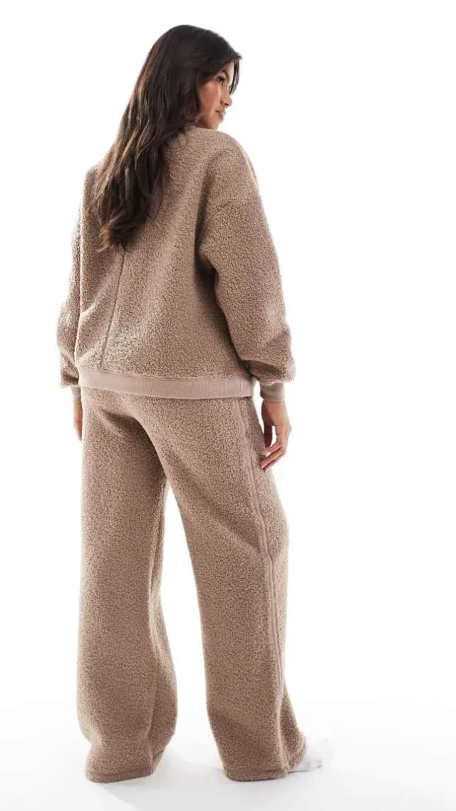 Asos Design Maternity Lounge Borg Sweatshirt & Wide Leg Pants Set In Taupe