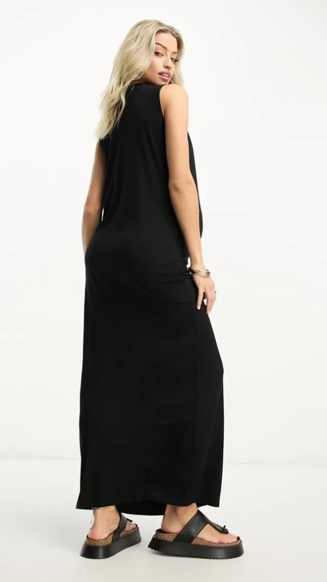 Asos Design Maternity Sleeveless Maxi Dress In Black