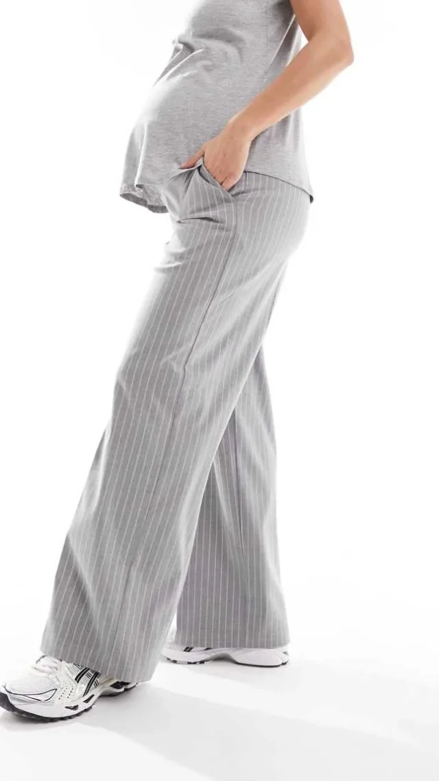 Asos Design Maternity Tailored Pull On Pants In Gray Pinstripe