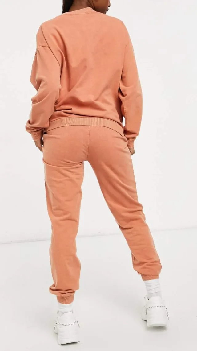 Asos Design Maternity Tracksuit Sweatshirt And Pintuck Front In Acid Wash In Terracotta