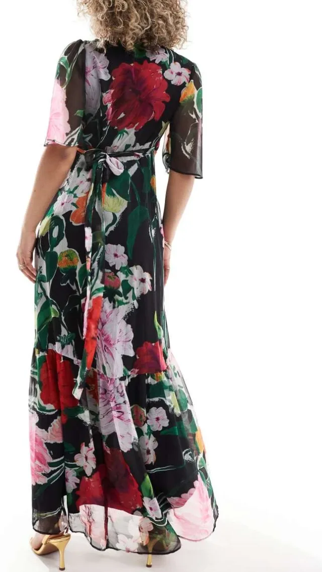 Hope & Ivy Maternity Wrap Maxi Dress In Black Base Floral