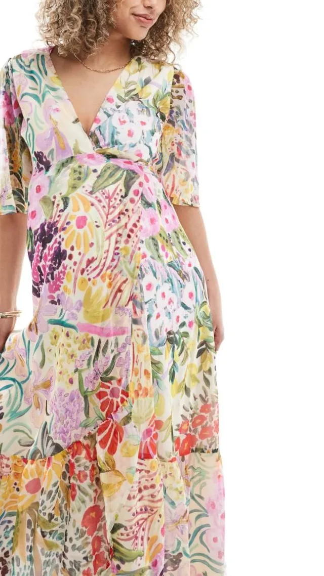 Hope & Ivy Maternity Wrap Maxi Dress In Bright Floral Print