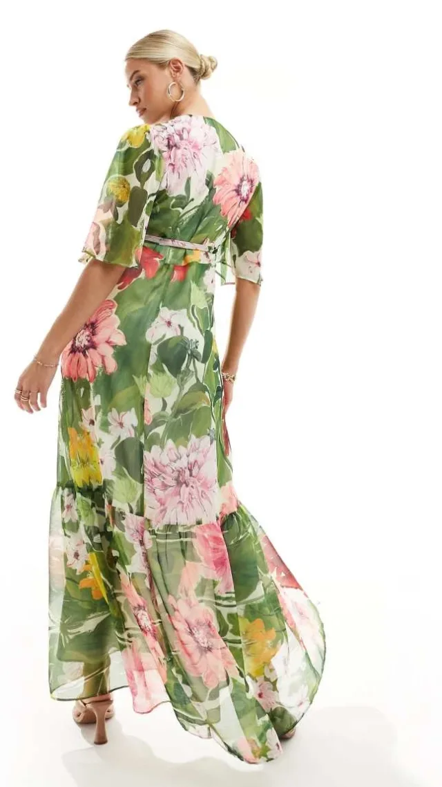 Hope & Ivy Maternity Wrap Maxi Dress In Green Floral Print