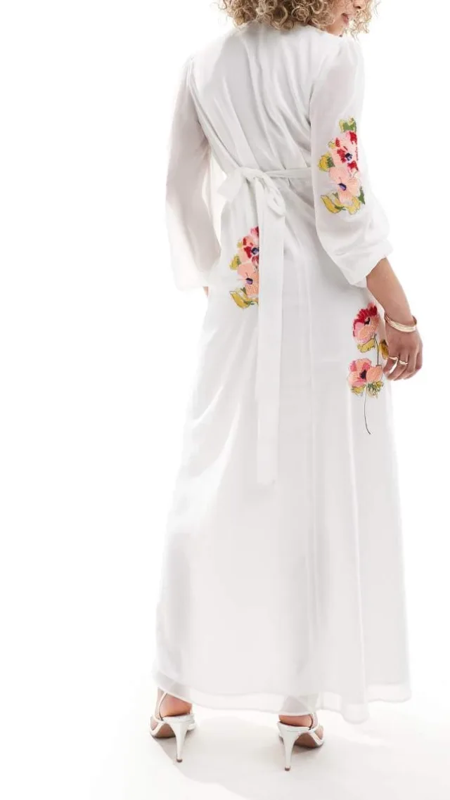 Hope & Ivy Maternity Wrap Maxi Dress With Floral Embroidery In White