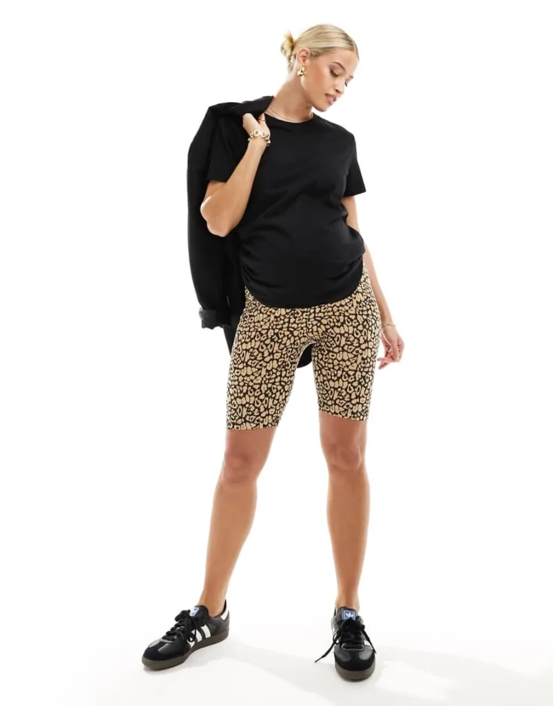 Mamalicious 2 Pack Over The Bump Legging Shorts In Black And Leopard