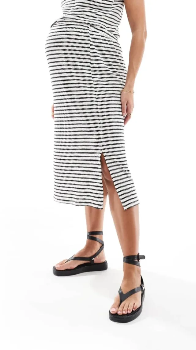 Mamalicious Maternity Fine Knit Midi Skirt In Mono Stripe - Part Of A Set