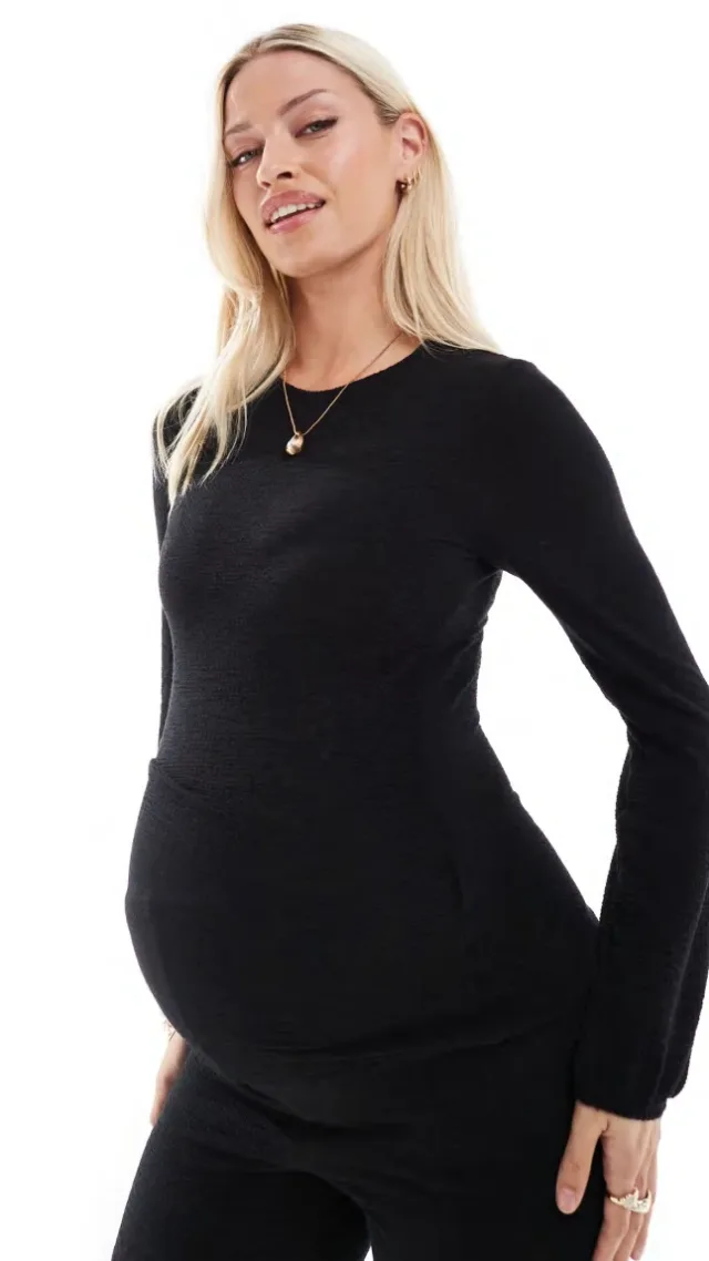 Mamalicious Maternity Long Sleeved Textured Jersey Top In Black - Part Of A Set