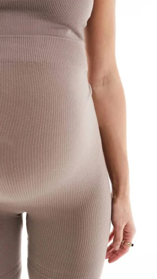 Mamalicious Maternity Over The Bump Seamless Ribbed Legging In Taupe - Part Of A Set