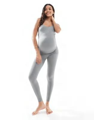 Mamalicious Maternity Seamless Tank Top And Leggings Set In Sage Green