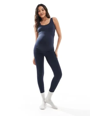 Mamalicious Maternity Seamless Tank Top And Leggings Set In Sapphire Navy