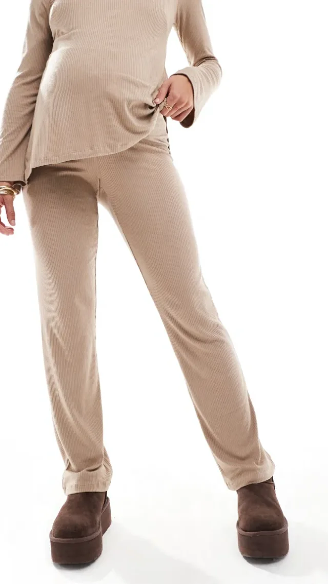 Mamalicious Maternity Wide Leg Jersey Pants In Beige - Part Of A Set