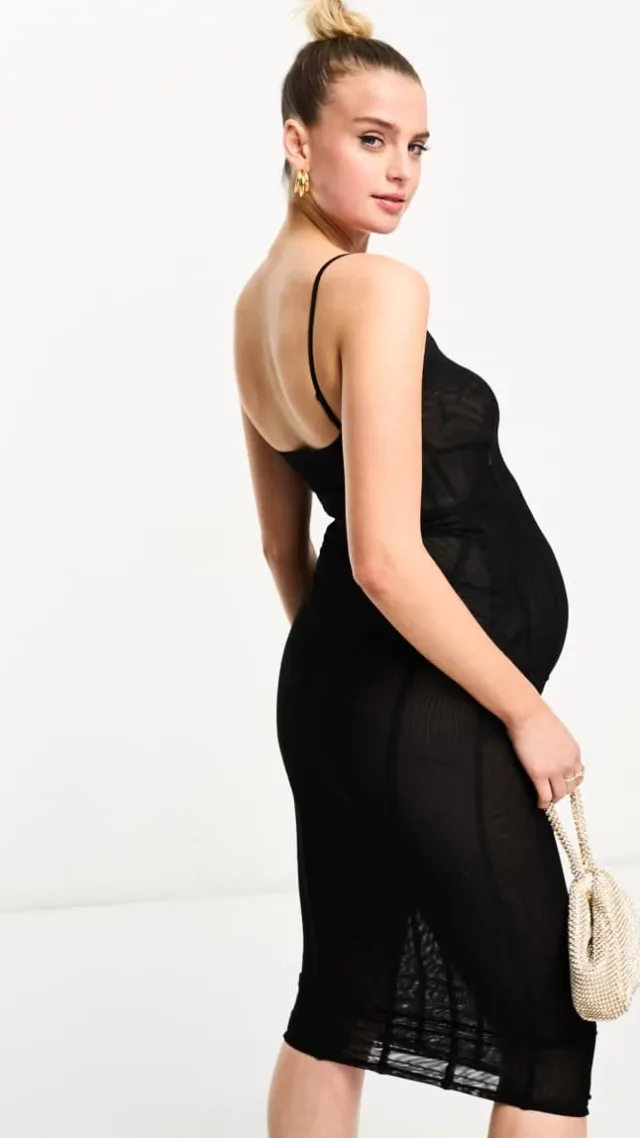 Naked Wardrobe Maternity Sheer Mesh Seam Detail Midi Dress In Black