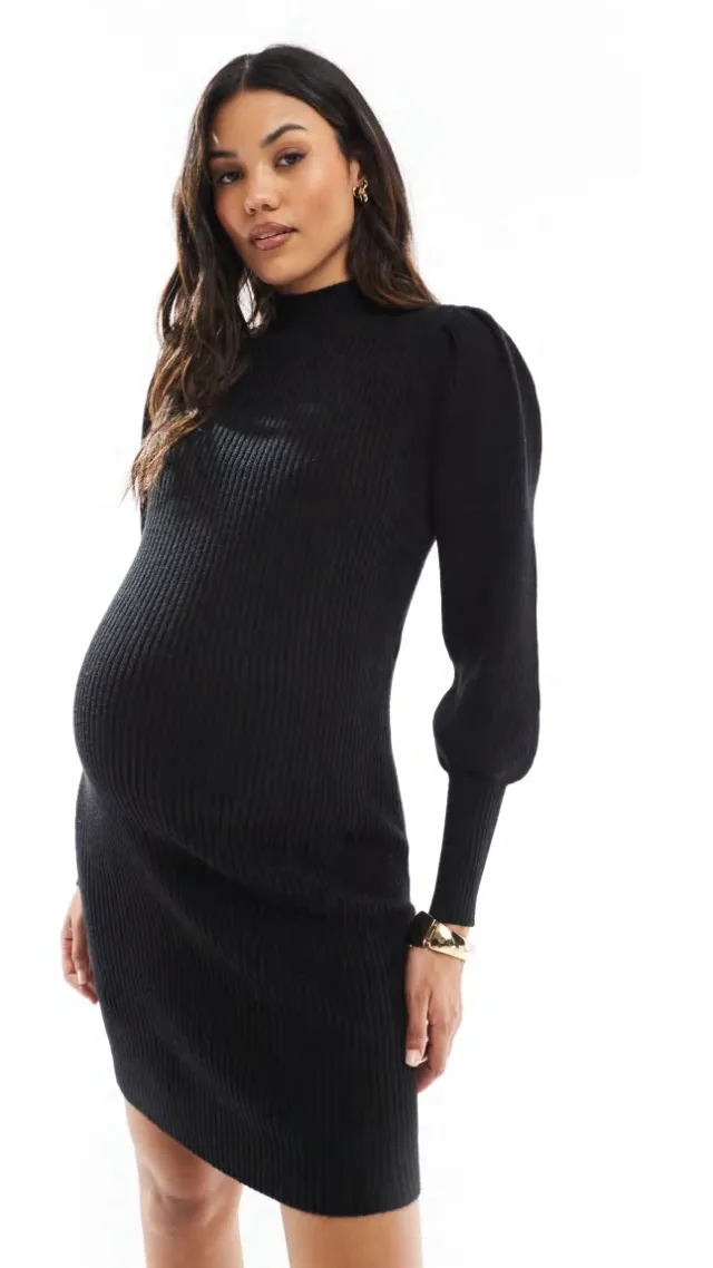 Only Maternity Knit Midi Dress In Black