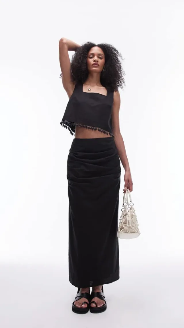 Topshop Shell Trim Crop Top In Black - Part Of A Set