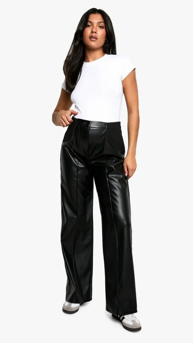 Black Maternity Over The Belly Seam Detail Pu Slim Fit Pants