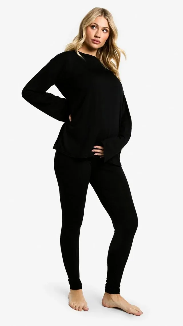 Black Maternity Oversized Long Sleeve Top & Legging Pj Set