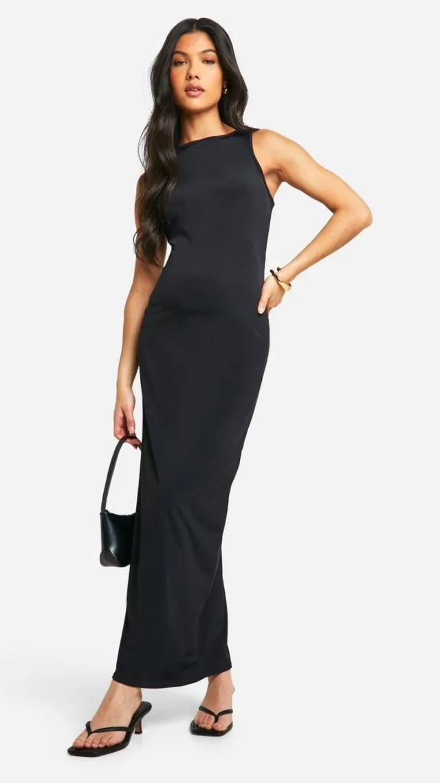 Black Maternity Premium Slink Racer Neck Midi Dress