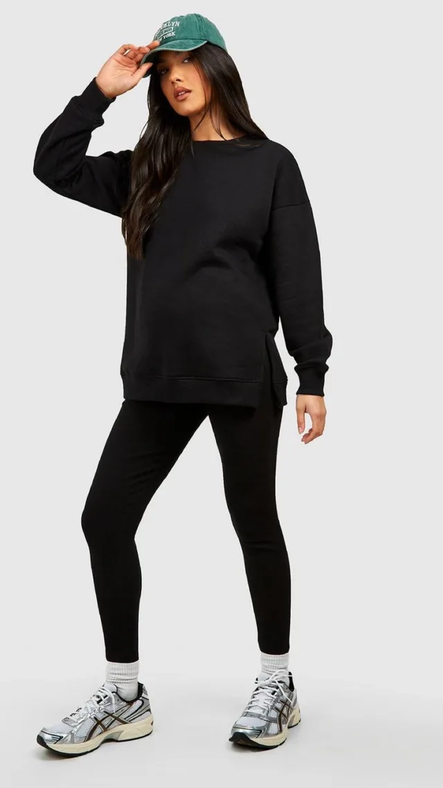 Black Maternity Side Split Sweatshirt & Legging Set