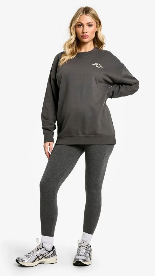 Charcoal Maternity In My Mom Era Slogan Oversized Sweatshirt