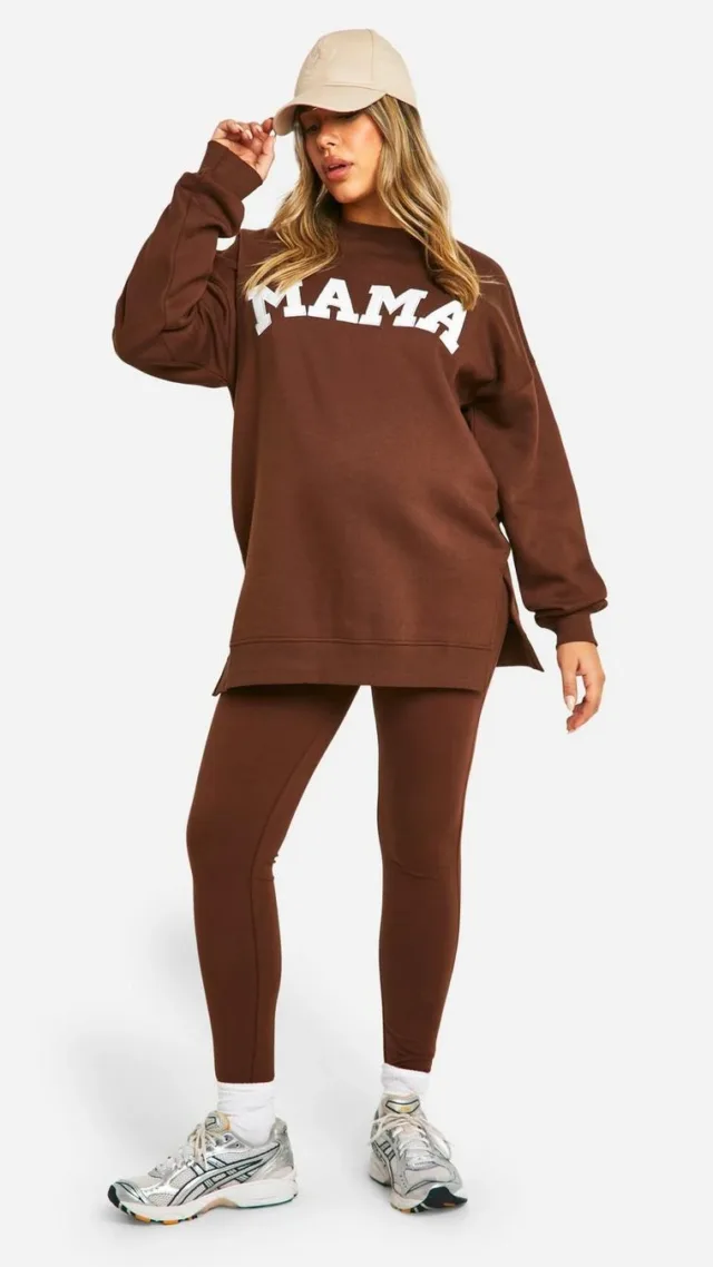 Chocolate Maternity Mama Applique Sweatshirt And Legging Set