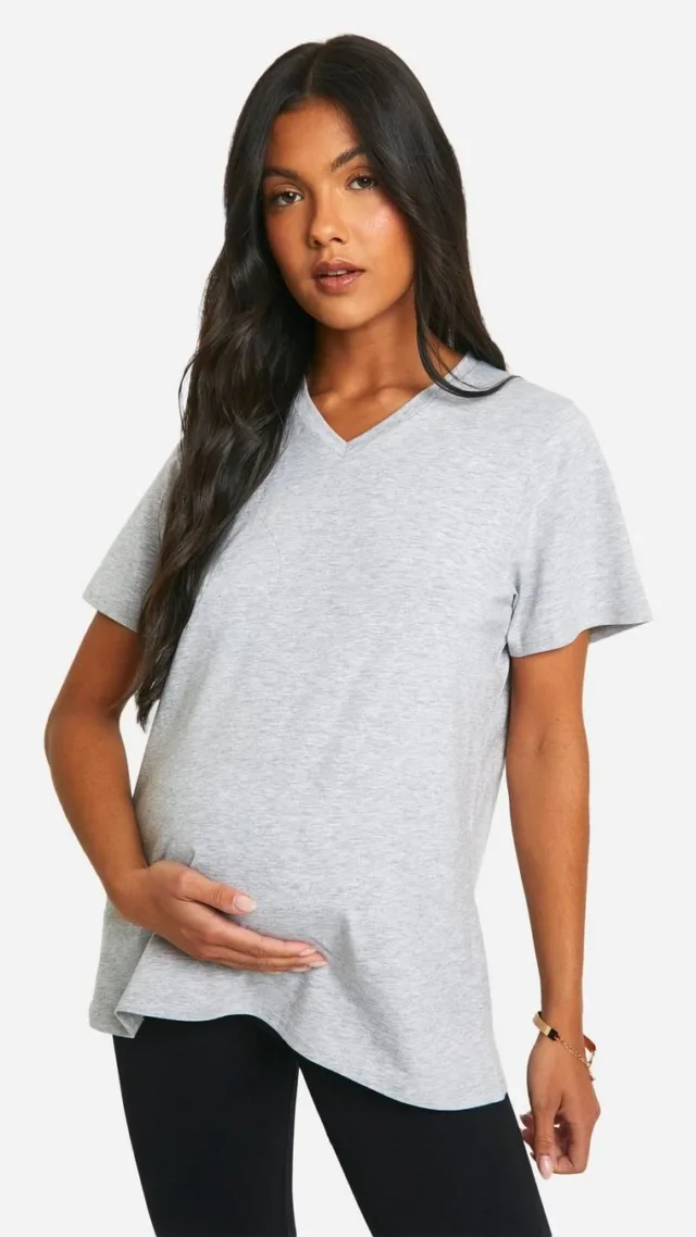 Grey Marl Maternity Basic V-Neck T-Shirt