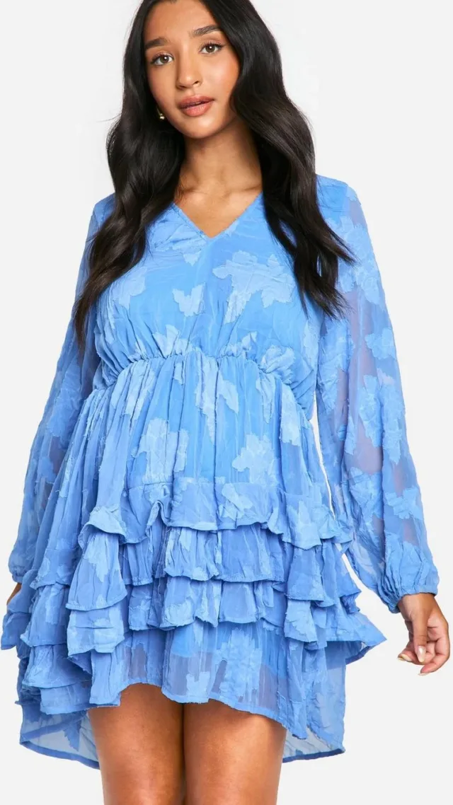 Light Blue Maternity Floral Jacquard Shift Mini Dress