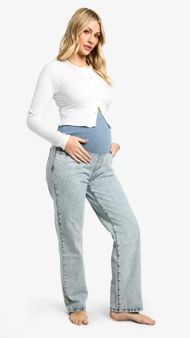 Light Blue Maternity Over The Bump Mom Jeans