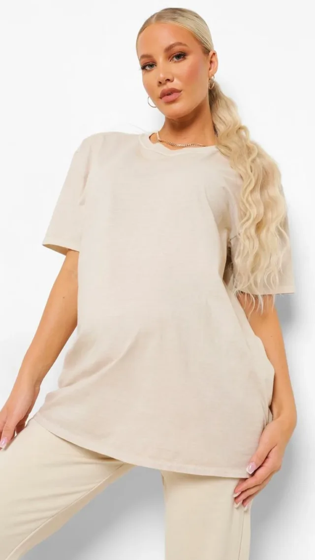 Light Stone Maternity Washed Oversized T-Shirt