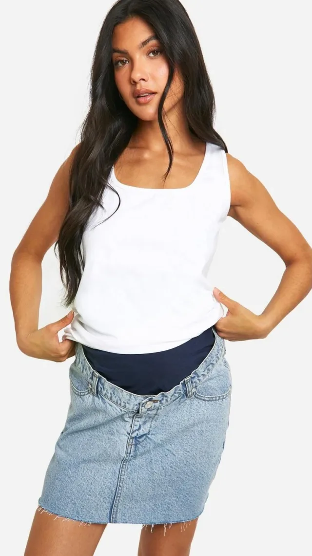 Light Wash Maternity Raw Hem Denim Mini Skirt