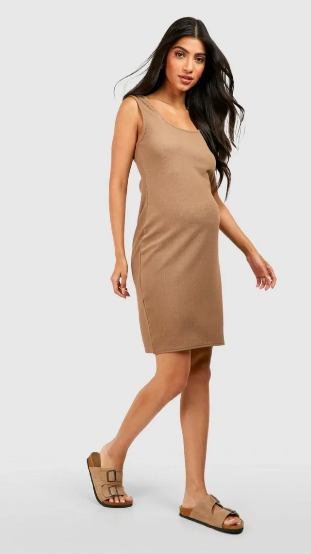 Mocha Maternity Crinkle Rib Mini Bodycon Dress