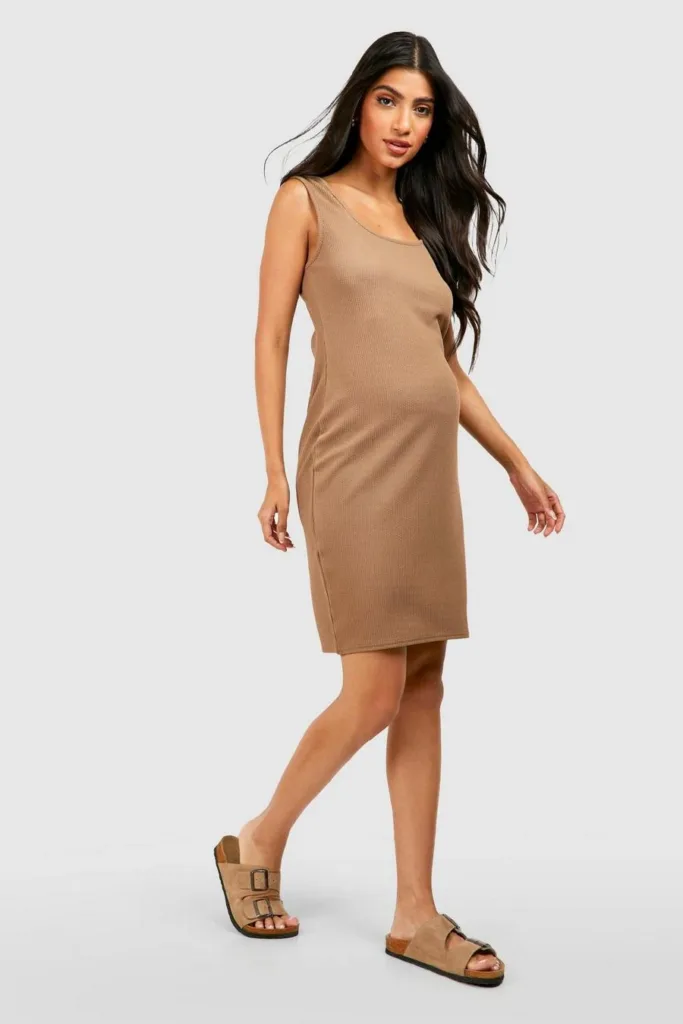 Mocha Maternity Crinkle Rib Mini Bodycon Dress