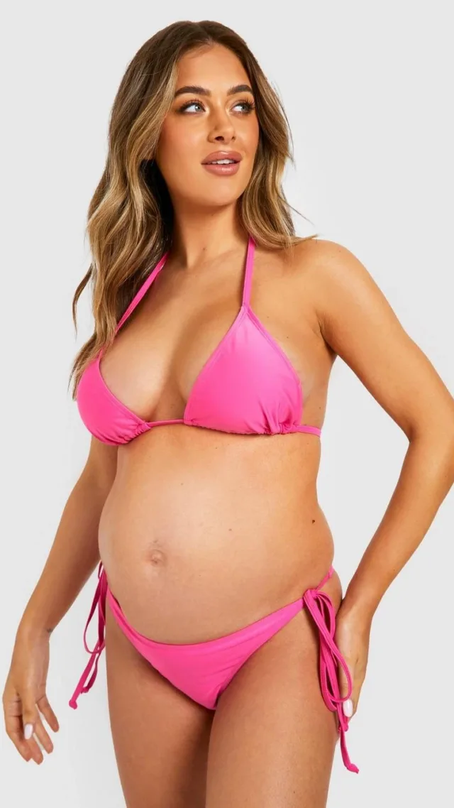 Pink Maternity Basic Tie Side Bikini