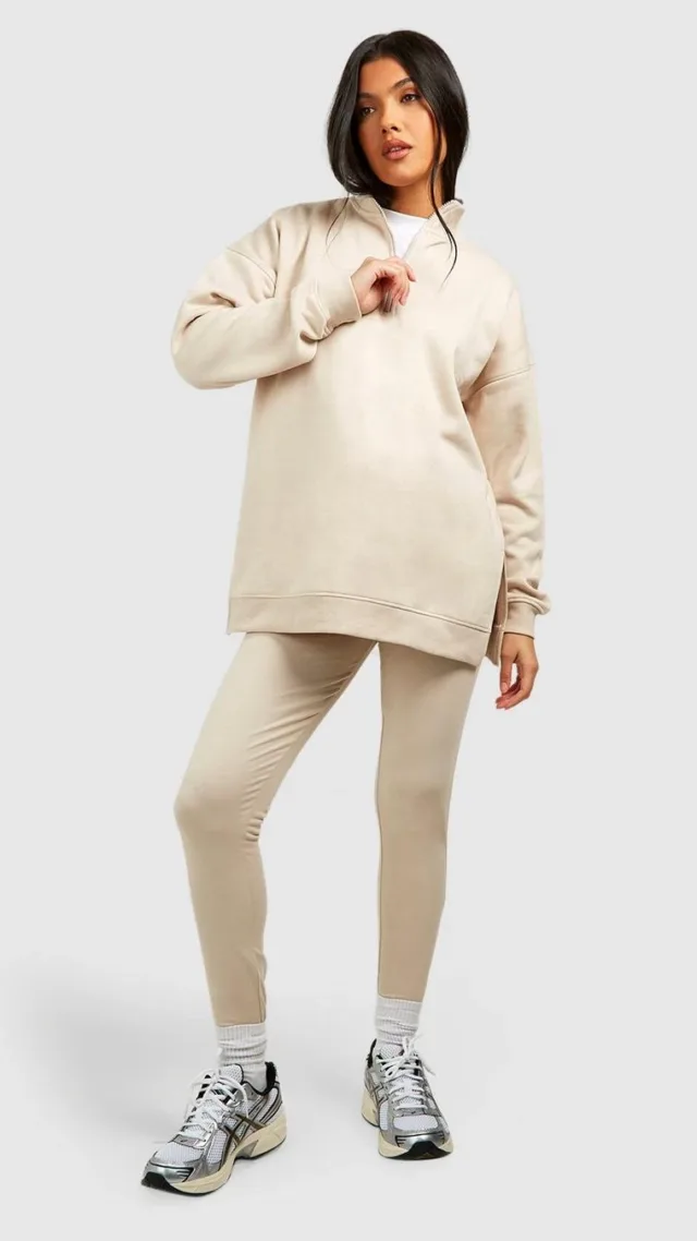 Stone Maternity Half Zip Oversized Sweatshirt And Legging Set