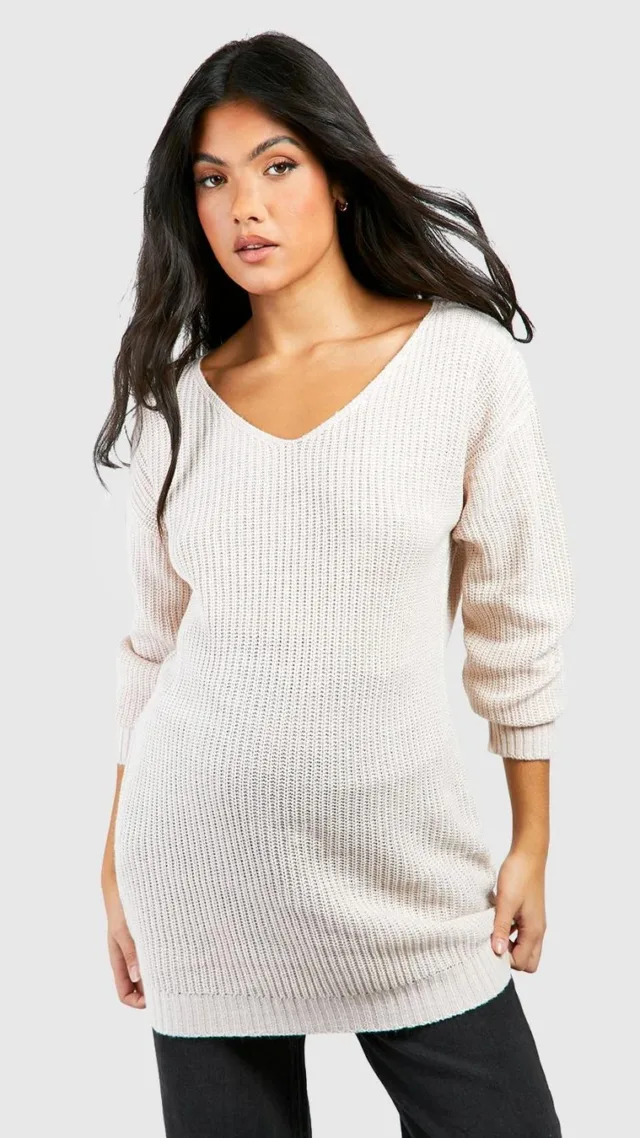 Stone Maternity V Neck Sweater