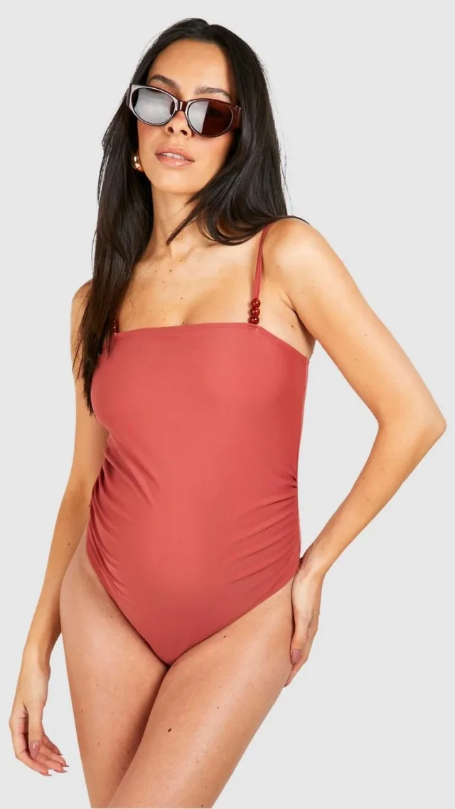 Terracotta Maternity Bead Detail Strappy Swimsuit