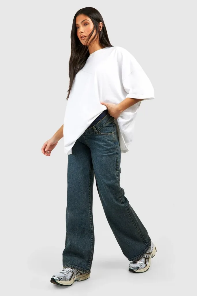 Vintage Wash Maternity Over Bump Wide Leg Jeans