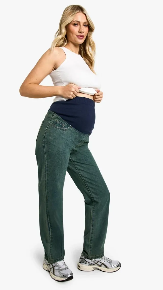 Vintage Wash Maternity Over The Bump Mom Jeans