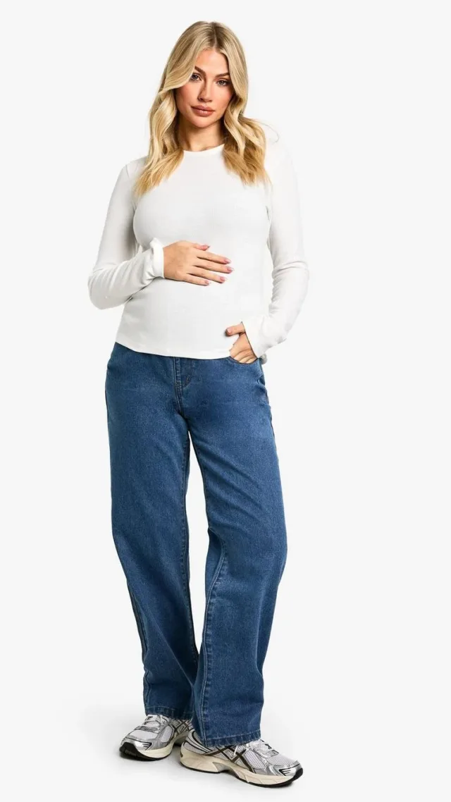 Vintage Wash Maternity Over The Bump Straight Leg Jeans