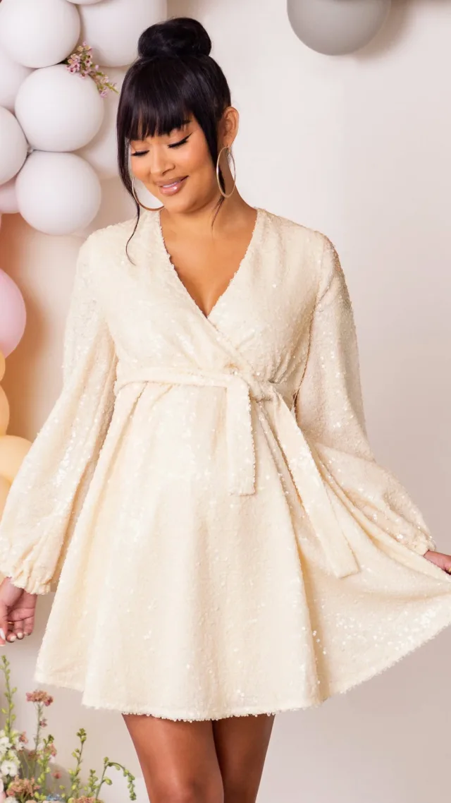 Cream Maternity Wrap Front Sequin Mini Dress