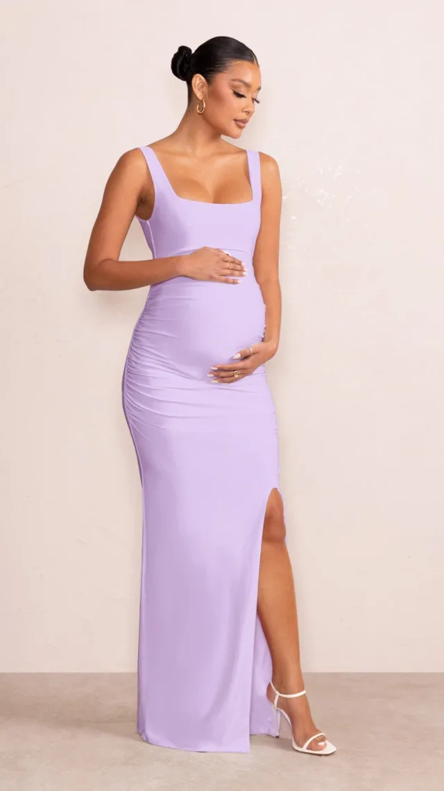 Lilac Square Neck Maternity Maxi Dress With Split