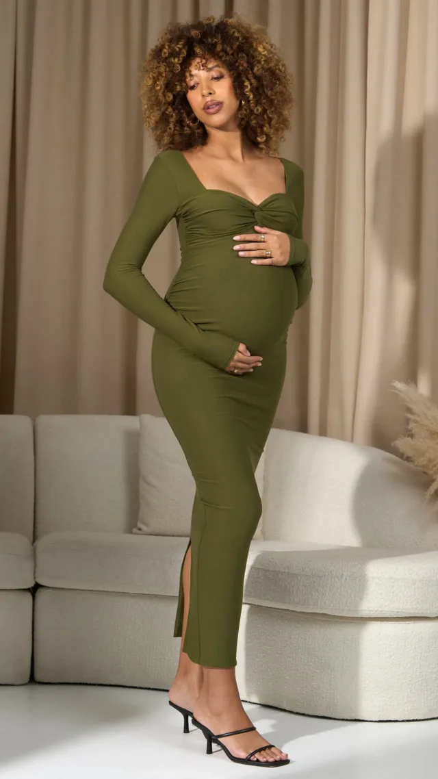 Moss Green Bodycon Sweetheart Maternity Maxi Dress