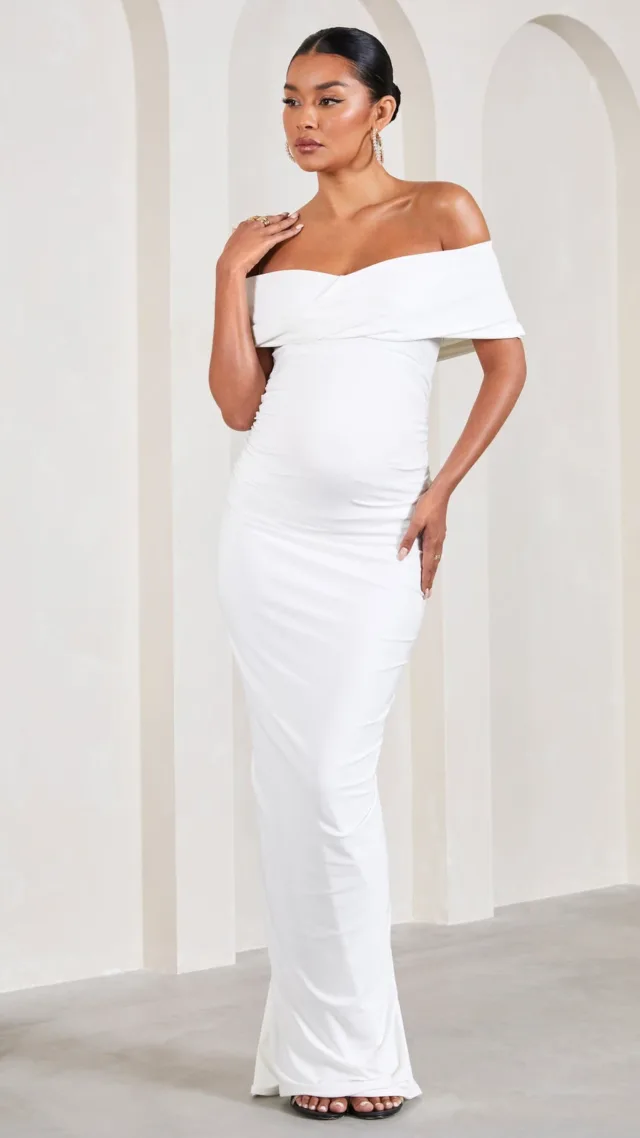 White Bardot Maternity Maxi Dress