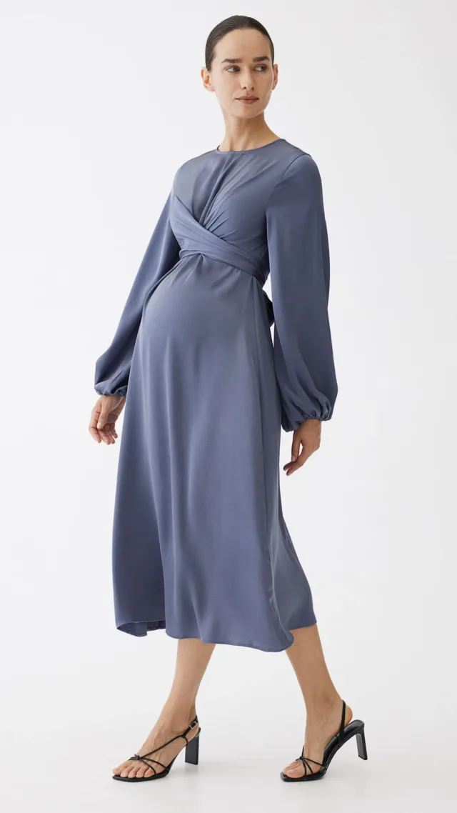 Mama Balloon-Sleeved Satin Dress