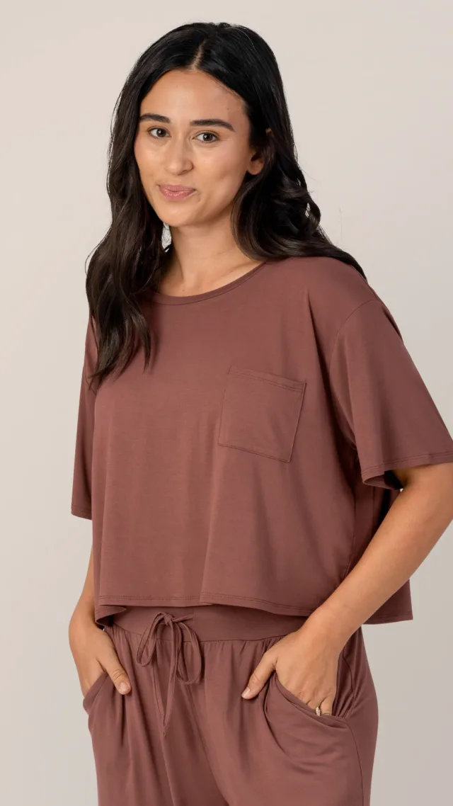 Aria Bamboo Casual Cropped Short Sleeve Top