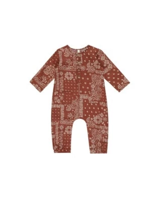 Long Sleeve Woven Jumpsuit In Brick Bandana