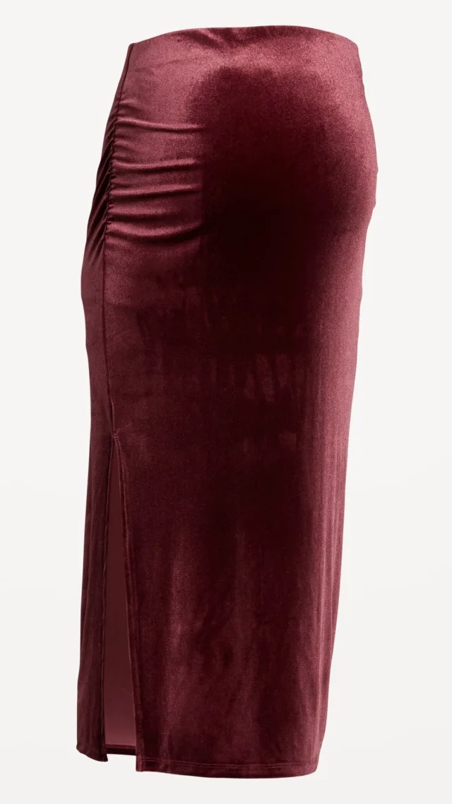 Maternity Full-Panel Velvet Midi Skirt