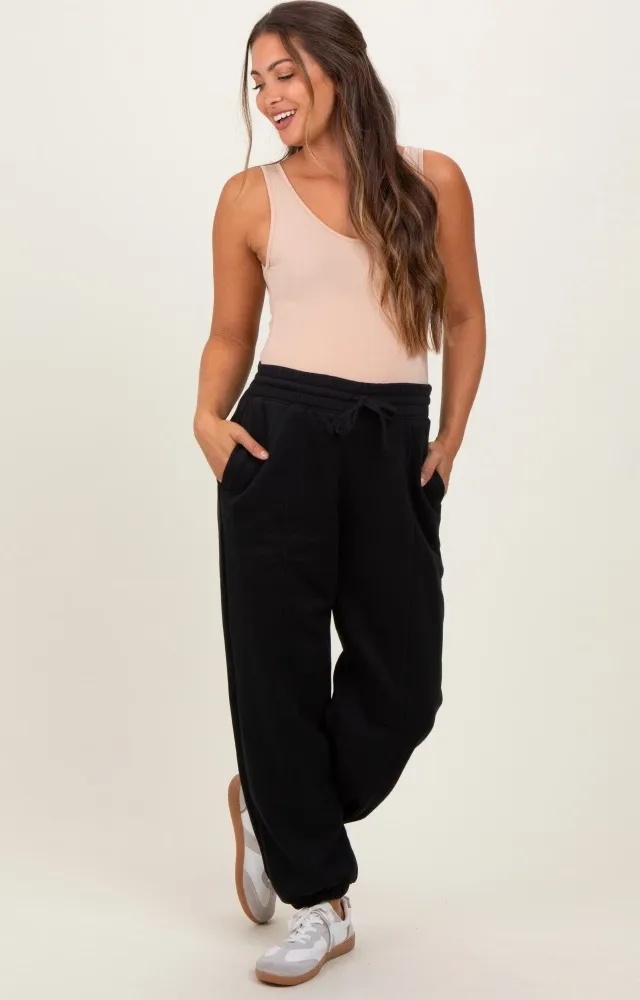 Black Drawstring Relaxed Fit Maternity Sweatpants