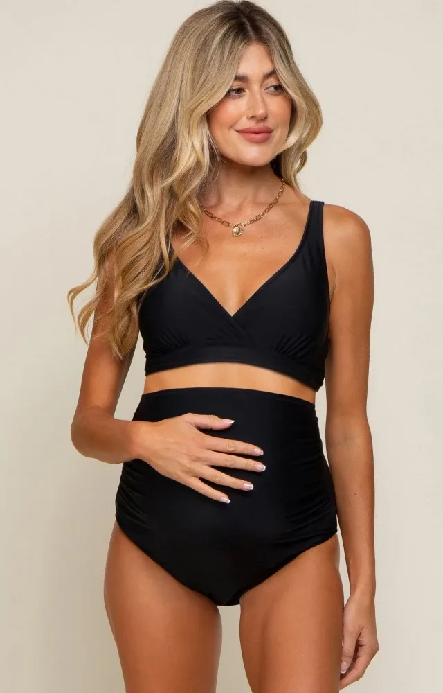 Black High Waist Maternity Bikini Set