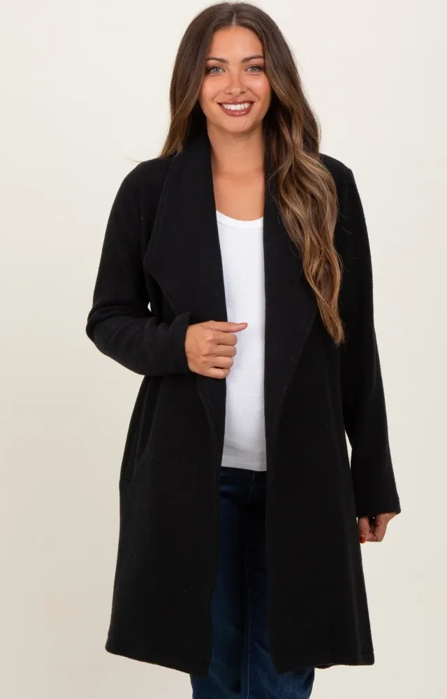 Black Knit Relaxed Fit Maternity Coat Jacket